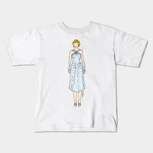 Blue Polkadot Dress Kids T-Shirt